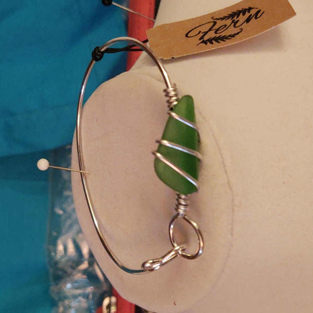 Sea Glass and silver bangle bracelet